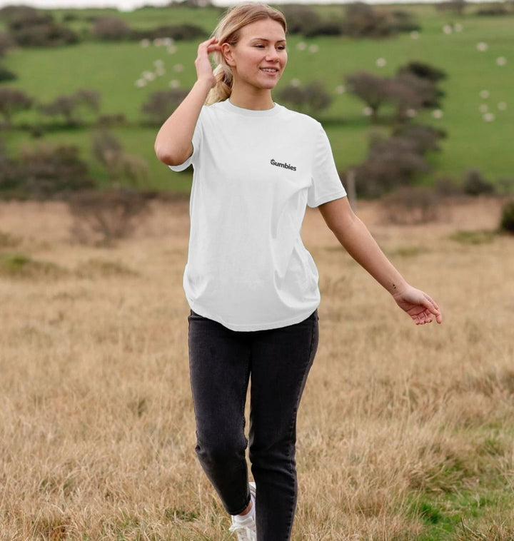 Gumbies Small Full Logo White/Black - Unisex Organic Cotton T-Shirt