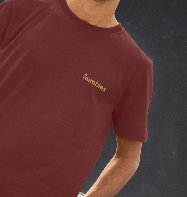 Gumbies Small Full Logo Red Wine/Yellow - Unisex Organic Cotton T-Shirt