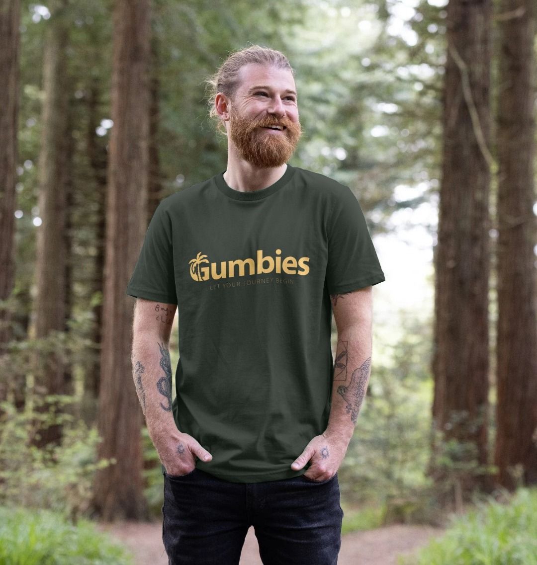 Gumbies Full Logo Dark Grey/Yellow - Unisex Organic Cotton T-Shirt